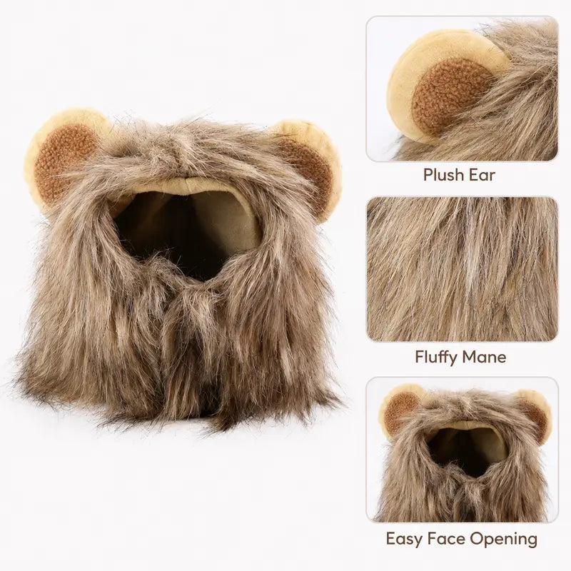 Fluffy Soft Fur Cat Lion Mane Halloween Costume with Fluffy Ears - Photo Prop for Cats, Small Dogs Festive Party Dress-Up Accessory