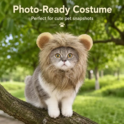 Fluffy Soft Fur Cat Lion Mane Halloween Costume with Fluffy Ears - Photo Prop for Cats, Small Dogs Festive Party Dress-Up Accessory