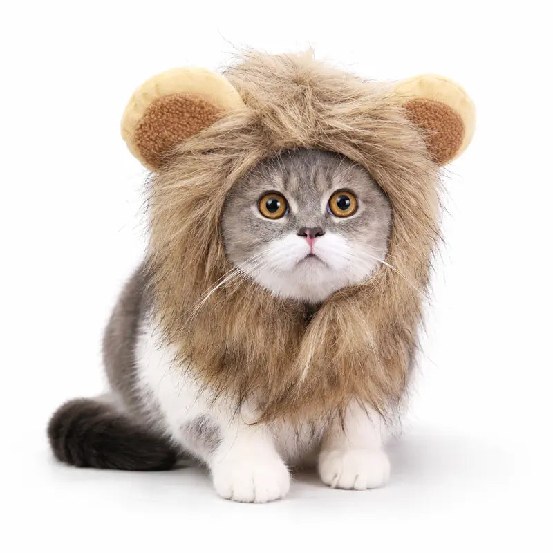 Fluffy Soft Fur Cat Lion Mane Halloween Costume with Fluffy Ears - Photo Prop for Cats, Small Dogs Festive Party Dress-Up Accessory