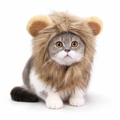 Fluffy Soft Fur Cat Lion Mane Halloween Costume with Fluffy Ears - Photo Prop for Cats, Small Dogs Festive Party Dress-Up Accessory