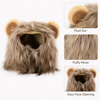 Fluffy Soft Fur Cat Lion Mane Halloween Costume with Fluffy Ears - Photo Prop for Cats, Small Dogs Festive Party Dress-Up Accessory