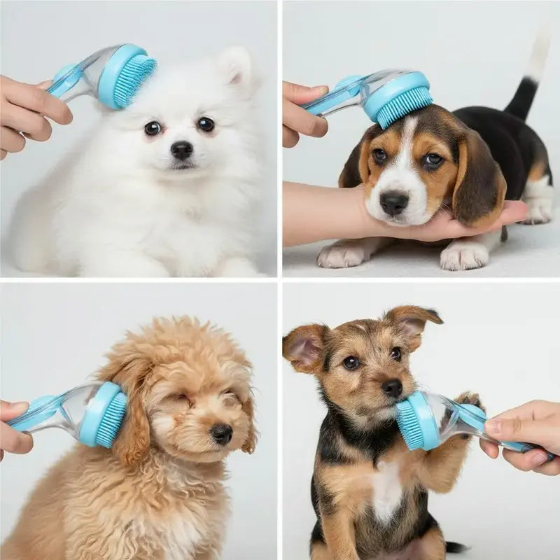 Universal 2-In-1 Pet Bath & Grooming Deshedding Brush with Built-In Soap Dispenser, 8In×3In×4In Gentle Massage Aid for Dogs & Cats, Enhances Beauty/Hair Care, Saves Dry Shampoo, Bathing