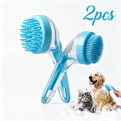Universal 2-In-1 Pet Bath & Grooming Deshedding Brush with Built-In Soap Dispenser, 8In×3In×4In Gentle Massage Aid for Dogs & Cats, Enhances Beauty/Hair Care, Saves Dry Shampoo, Bathing