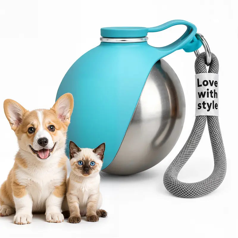 Eorthex 2-In-1 Portable Pet Water Bottle with Bowl, 10Oz Stainless Steel Travel Pet Water Dispenser, No‑Spill Leak‑Proof Design with Silicone Bowl, Perfect for Walking, Hiking, and Travel