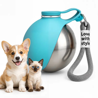 Eorthex 2-In-1 Portable Pet Water Bottle with Bowl, 10Oz Stainless Steel Travel Pet Water Dispenser, No‑Spill Leak‑Proof Design with Silicone Bowl, Perfect for Walking, Hiking, and Travel