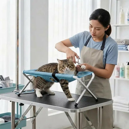 Foldable Pet Bath Station with 8-Hole Anti-Scratch Grooming Hammock Sling Rack, Foldable Bath Accessories for Cats & Dogs Nail Trimming, Bathing