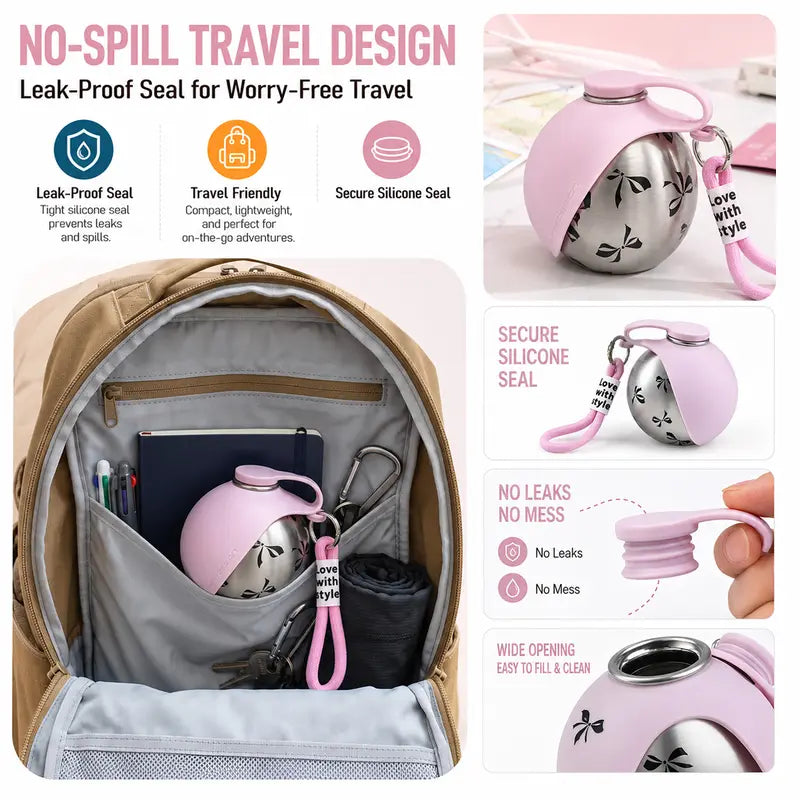 Eorthex 2-In-1 Portable Pet Water Bottle with Bowl, 10Oz Stainless Steel Travel Pet Water Dispenser, No‑Spill Leak‑Proof Design with Silicone Bowl, Perfect for Walking, Hiking, and Travel