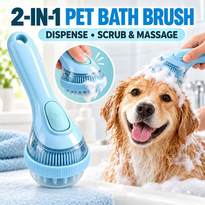 Universal 2-In-1 Pet Bath & Grooming Deshedding Brush with Built-In Soap Dispenser, 8In×3In×4In Gentle Massage Aid for Dogs & Cats, Enhances Beauty/Hair Care, Saves Dry Shampoo, Bathing