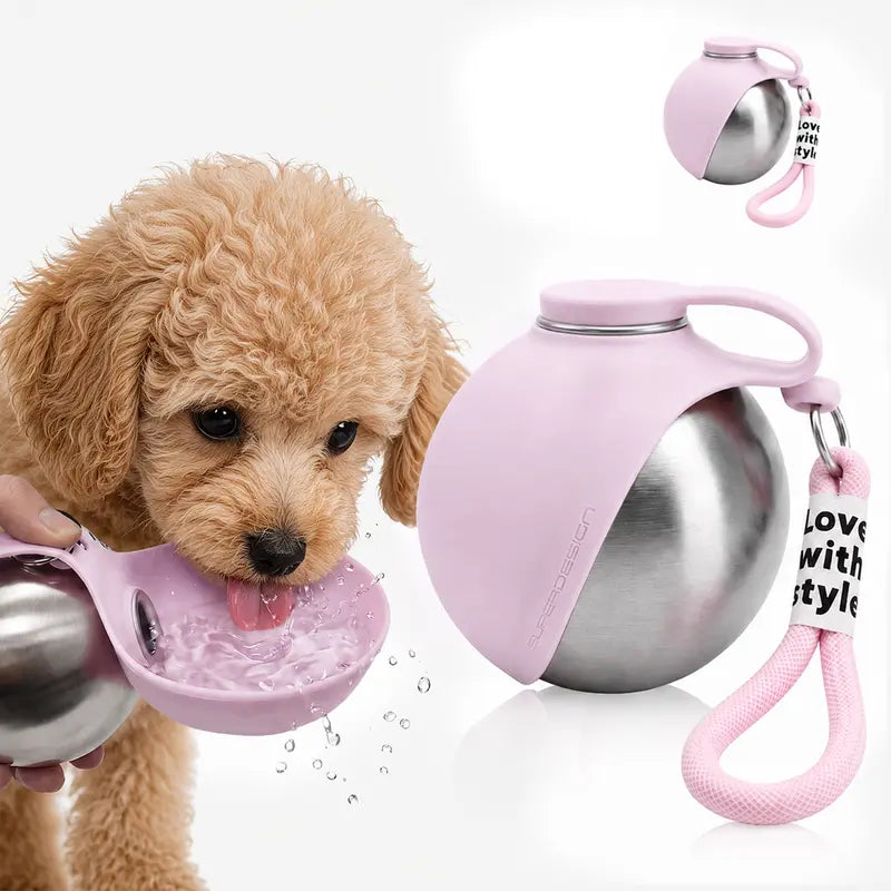 Eorthex 2-In-1 Portable Pet Water Bottle with Bowl, 10Oz Stainless Steel Travel Pet Water Dispenser, No‑Spill Leak‑Proof Design with Silicone Bowl, Perfect for Walking, Hiking, and Travel