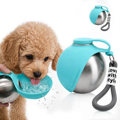Eorthex 2-In-1 Portable Pet Water Bottle with Bowl, 10Oz Stainless Steel Travel Pet Water Dispenser, No‑Spill Leak‑Proof Design with Silicone Bowl, Perfect for Walking, Hiking, and Travel