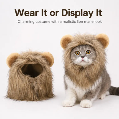 Fluffy Soft Fur Cat Lion Mane Halloween Costume with Fluffy Ears - Photo Prop for Cats, Small Dogs Festive Party Dress-Up Accessory