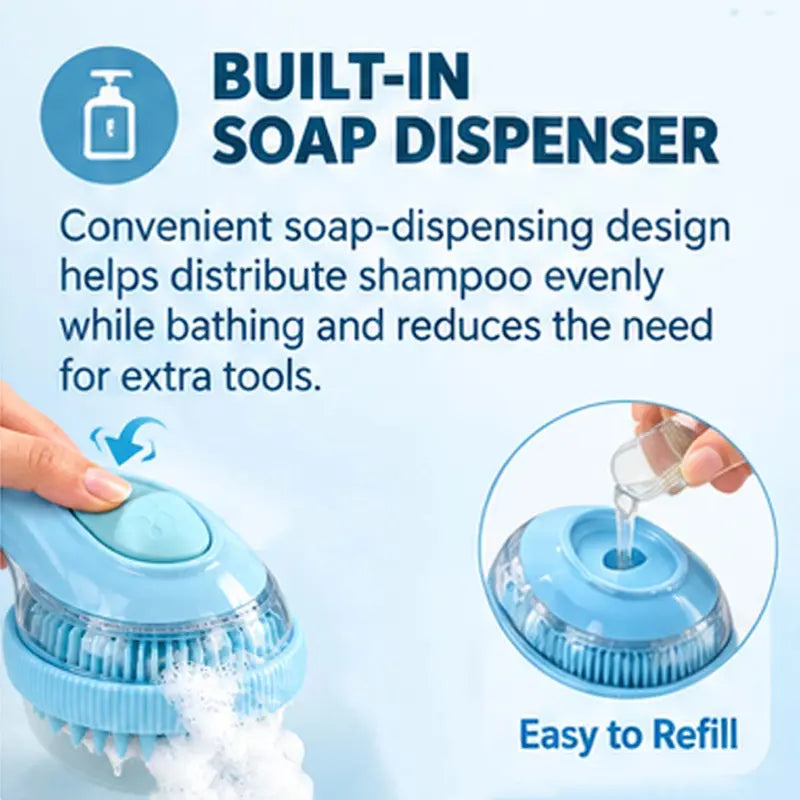 Universal 2-In-1 Pet Bath & Grooming Deshedding Brush with Built-In Soap Dispenser, 8In×3In×4In Gentle Massage Aid for Dogs & Cats, Enhances Beauty/Hair Care, Saves Dry Shampoo, Bathing