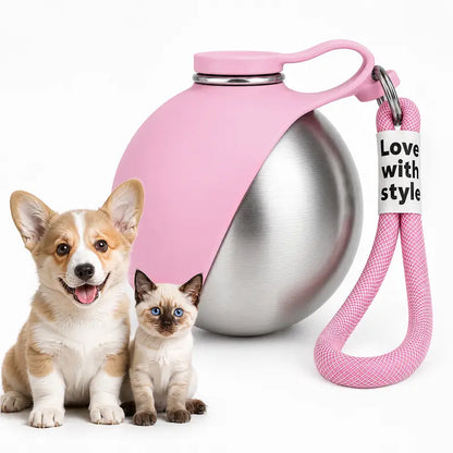 Eorthex 2-In-1 Portable Pet Water Bottle with Bowl, 10Oz Stainless Steel Travel Pet Water Dispenser, No‑Spill Leak‑Proof Design with Silicone Bowl, Perfect for Walking, Hiking, and Travel