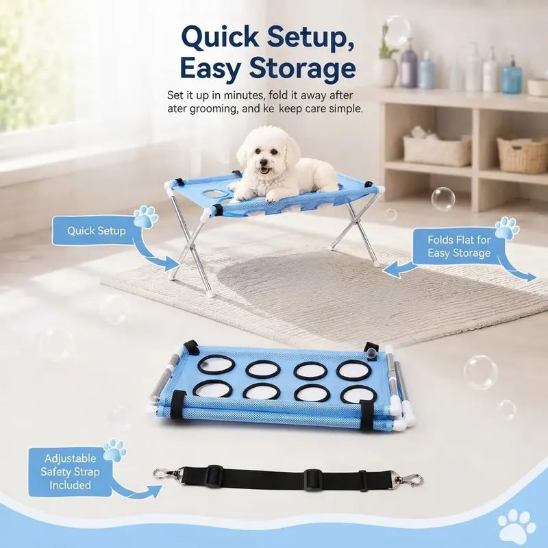 Foldable Pet Bath Station with 8-Hole Anti-Scratch Grooming Hammock Sling Rack, Foldable Bath Accessories for Cats & Dogs Nail Trimming, Bathing