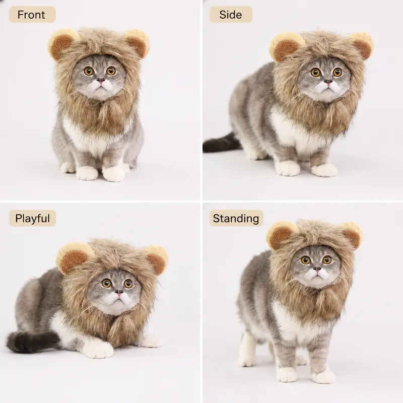 Fluffy Soft Fur Cat Lion Mane Halloween Costume with Fluffy Ears - Photo Prop for Cats, Small Dogs Festive Party Dress-Up Accessory