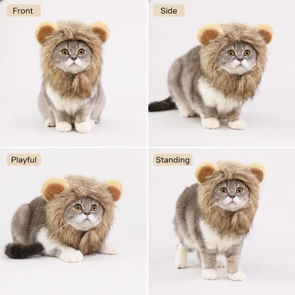 Fluffy Soft Fur Cat Lion Mane Halloween Costume with Fluffy Ears - Photo Prop for Cats, Small Dogs Festive Party Dress-Up Accessory