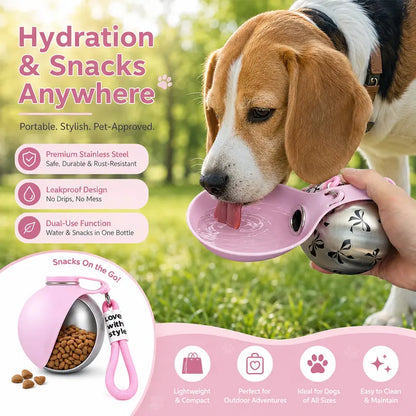 Eorthex 2-In-1 Portable Pet Water Bottle with Bowl, 10Oz Stainless Steel Travel Pet Water Dispenser, No‑Spill Leak‑Proof Design with Silicone Bowl, Perfect for Walking, Hiking, and Travel